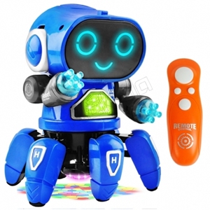 ربات کنترلی شش پا موزیکال و رقصنده آبی Dancing ROBOT on remote control RC music light blue -اسباب بازی